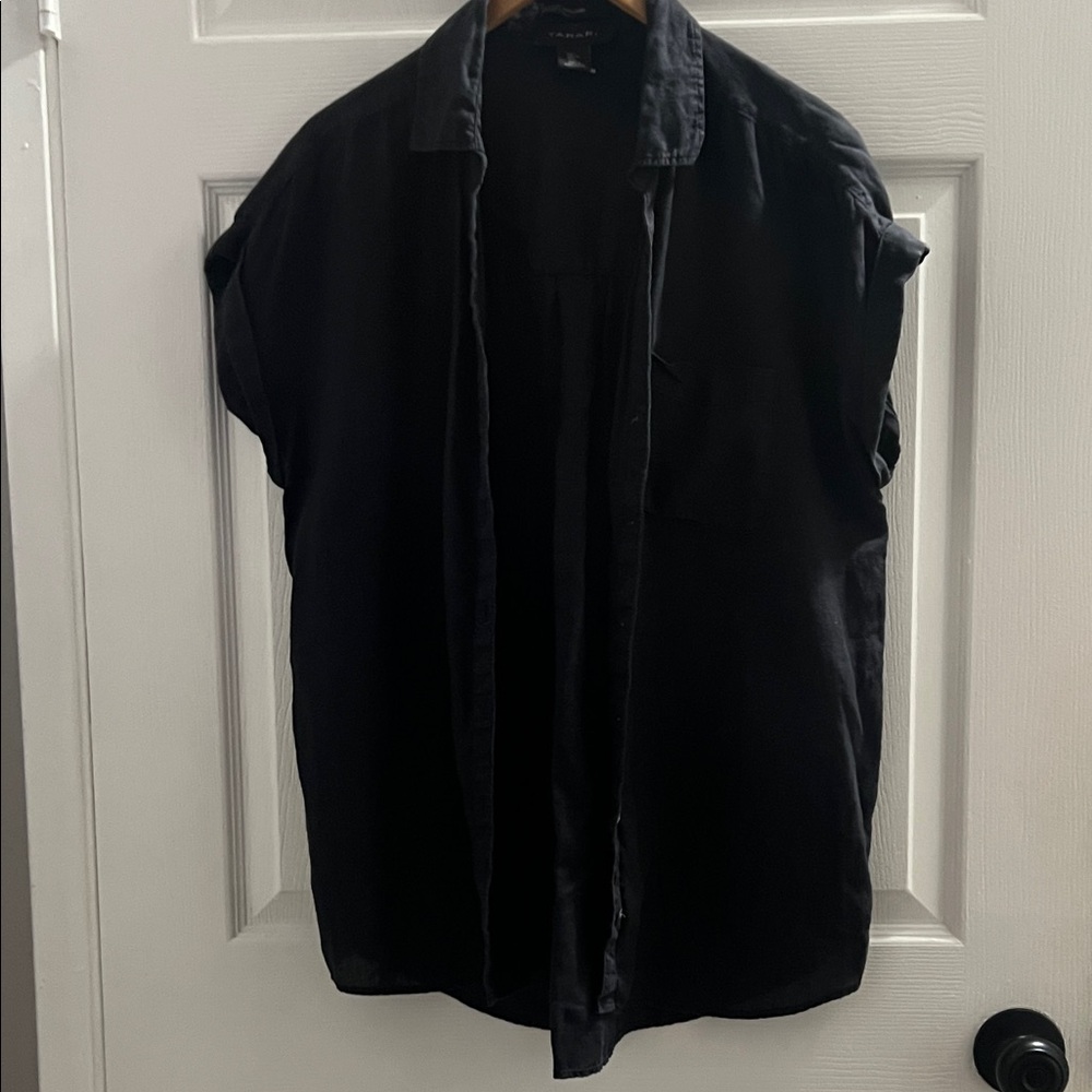 Tahari Black Button-Up Shirt